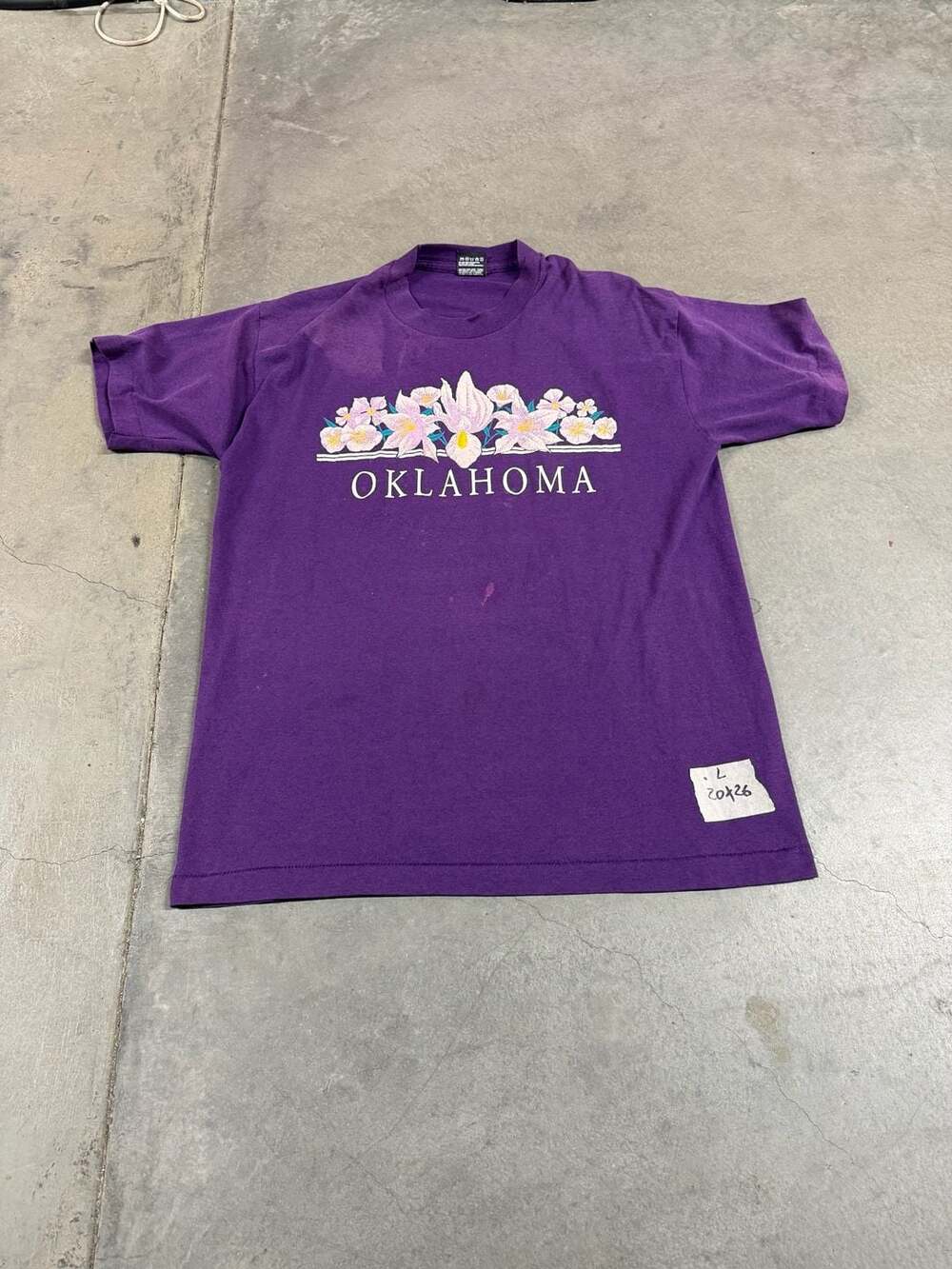 Vintage Fruit of the Loom Best Oklahoma Purple Floral T-Shirt